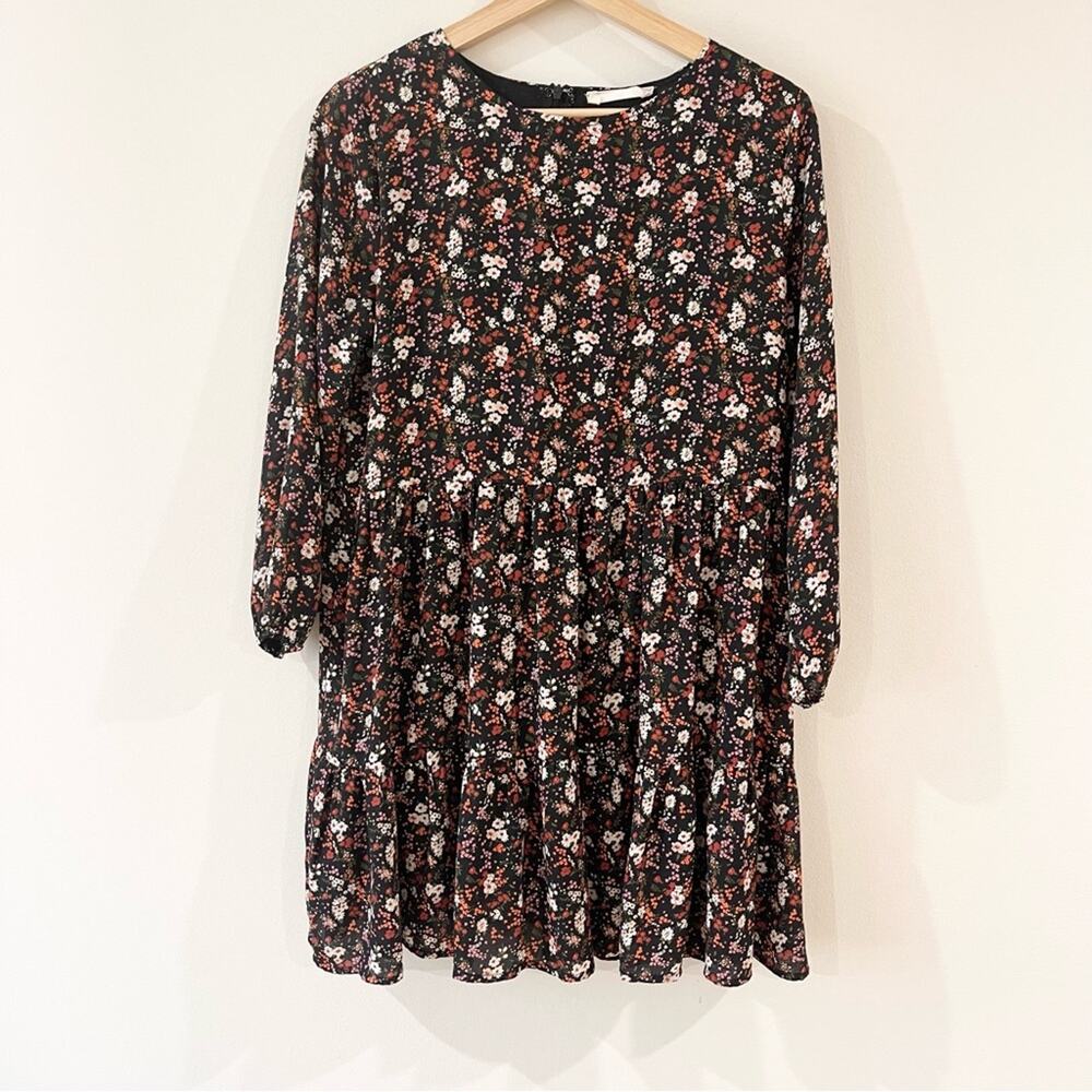 Altard State Long Sleeve Mini Dress Black with Floral Print Women’s size S